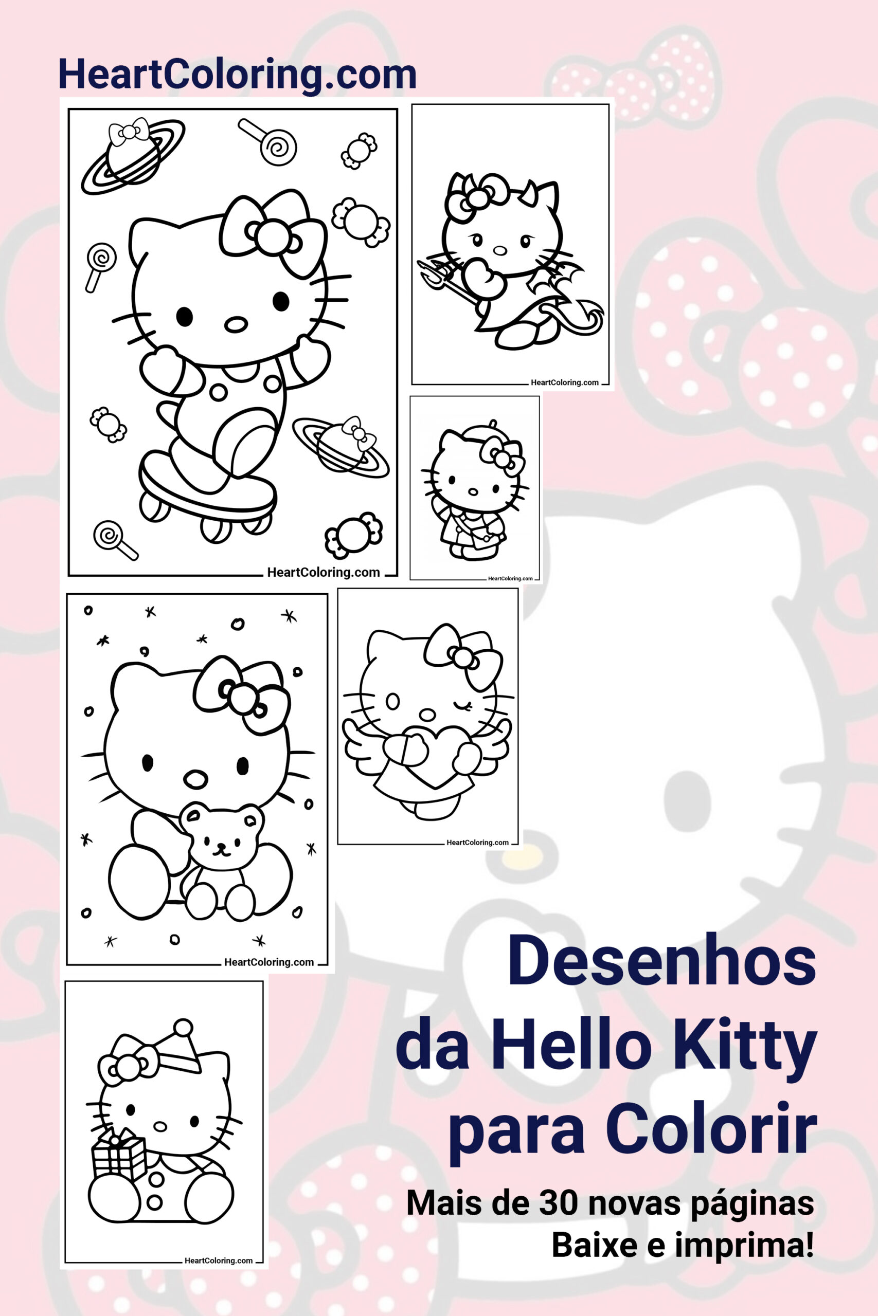 Desenhos da Hello Kitty para Colorir e imprimir em A4