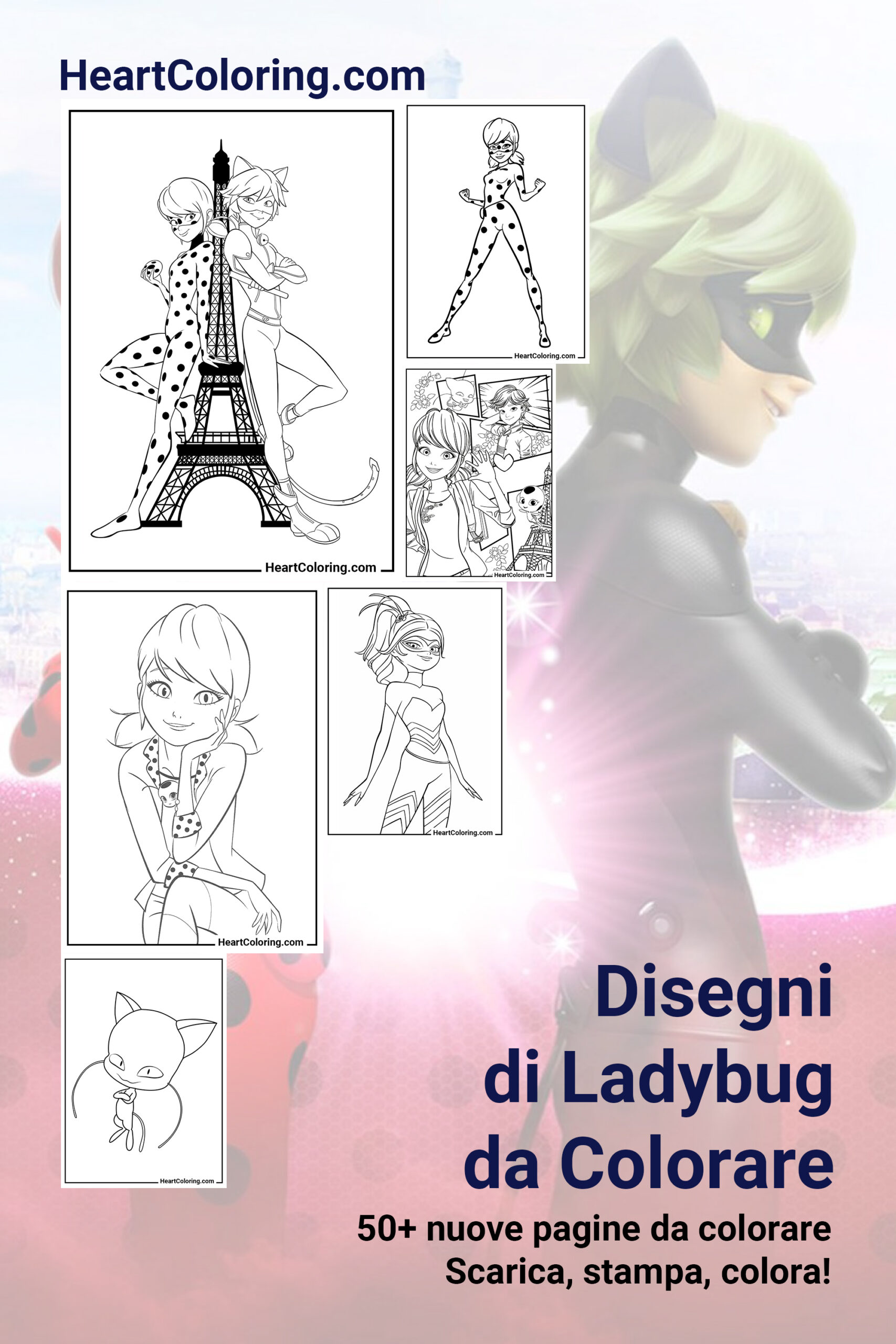 Disegni da colorare di Ladybug e Chat Noir da stampare su A4