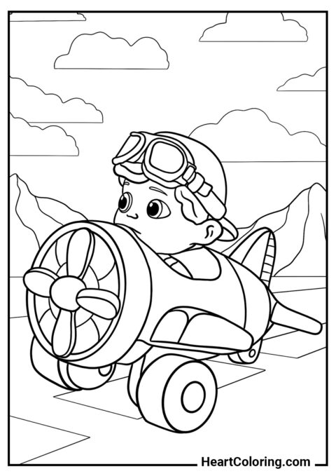 Jeune pilote - Coloriage Avion