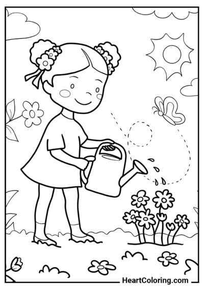 Cuidado de las flores - Dibujos de Primavera para Colorear