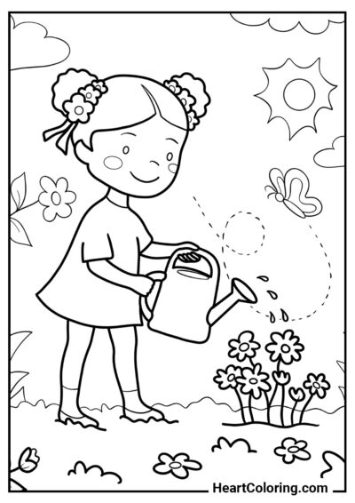 Soin des fleurs - Coloriages de Printemps