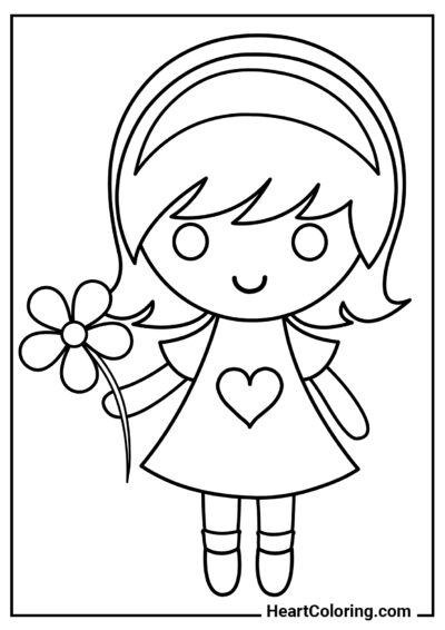 Niña con una flor - Dibujos para Colorear para Niñas