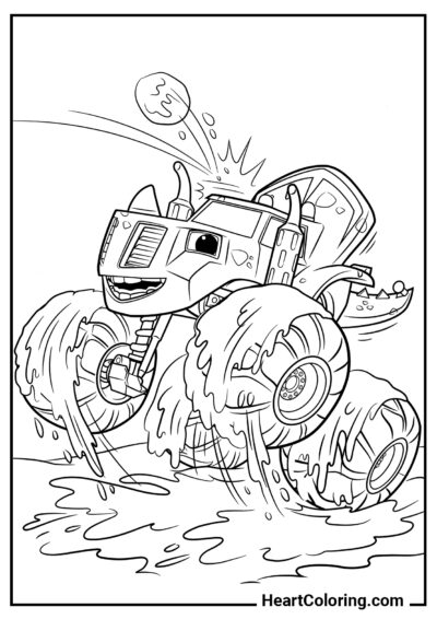 Happy Zeg in the mud - Blaze and the  Monster Machines Coloring Pages
