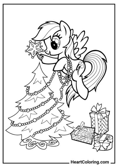 Rainbow Dash decorates the Christmas tree - My Little Pony Coloring Pages