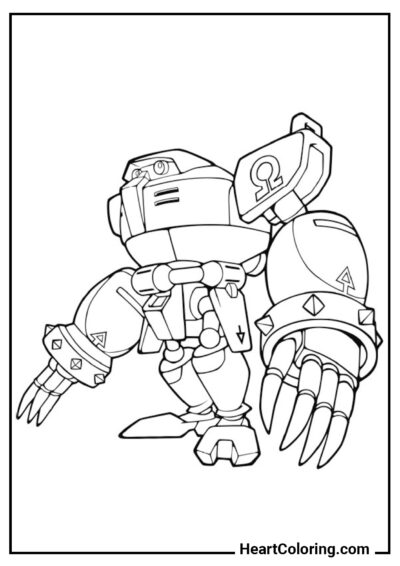 Robot luchador con enormes brazos - Dibujos de Robots para Colorear
