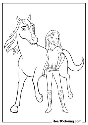 Desenho simples Mulher amazona e cavalo — ótimo para pré-escola