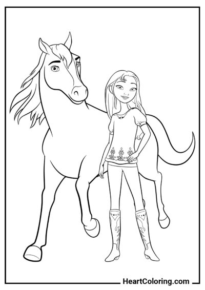 Femme à cheval et cheval - Coloriages de Chevaux