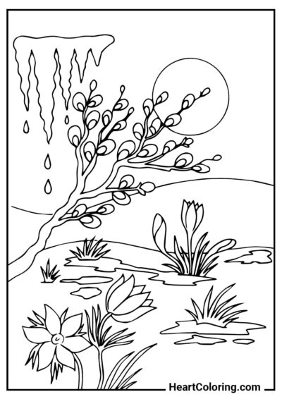 Spring landscape - Spring Coloring Pages