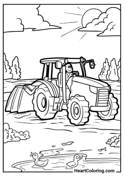 Conducteur de tracteur au travail - Coloriage Tracteur