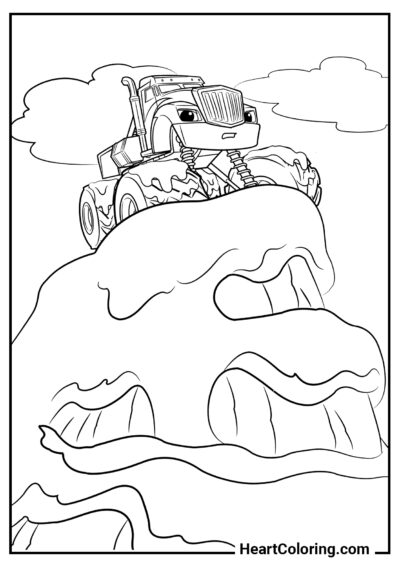 Crusher on top of the mountain - Blaze and the  Monster Machines Coloring Pages