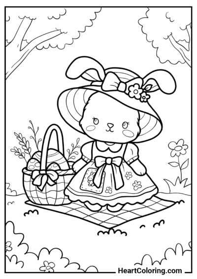 Cute bunny with Easter eggs - Spring Coloring Pages