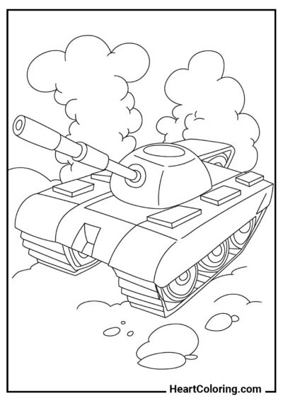 Facile e bello da colorare: Carro armato simpatico in stile cartoon