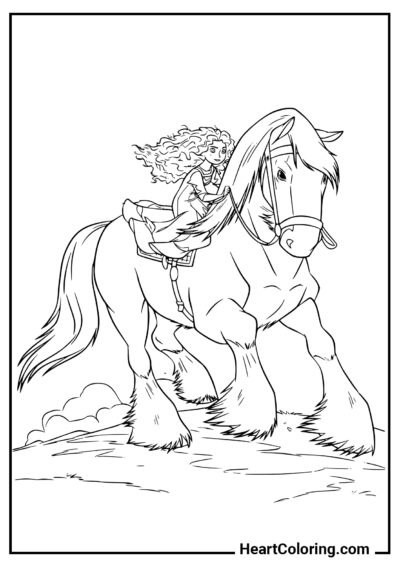 Princesse sur un Cheval - Coloriages de Chevaux