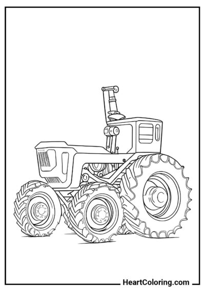 Traktor zaparkowany na placu — kolorowanka dla przedszkolaków i uczniów