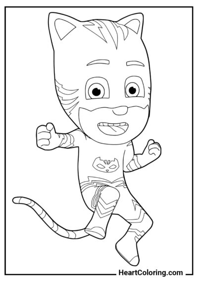 Menino Gato pulando - Desenhos do PJ Masks para Colorir