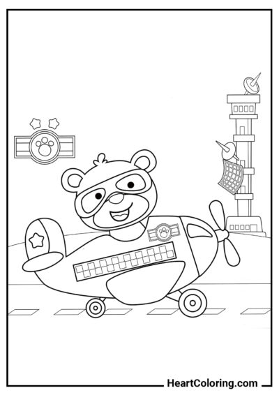 Ours pilote - Coloriage Avion