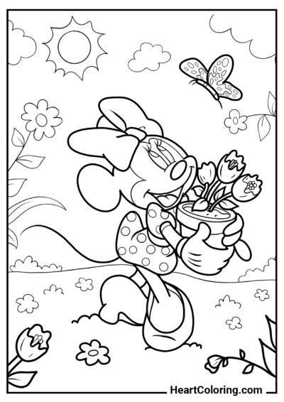 El estado de ánimo primaveral de Minnie - Dibujos de Primavera para Colorear