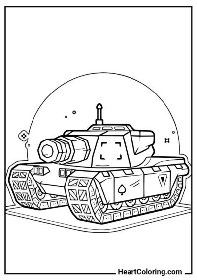 Dibujo interactivo para colorear: Pegatina chula de un tanque