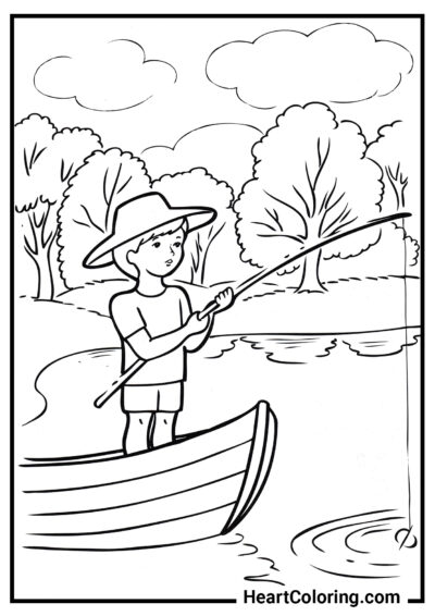 Garçon à la pêche - Coloriage Été