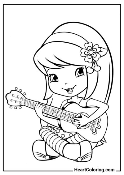 Niña con una guitarra - Dibujos para Colorear para Niñas