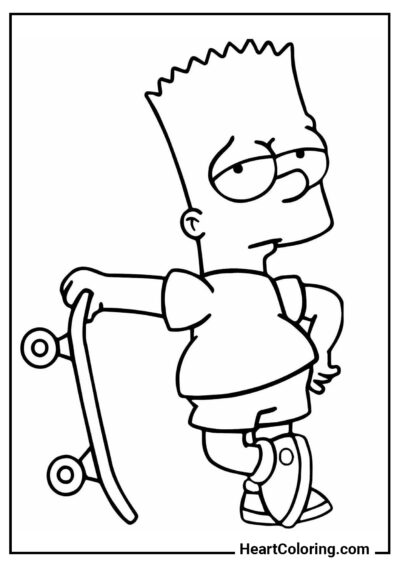 Bart Simpson con patineta - Dibujos para Colorear para Niños