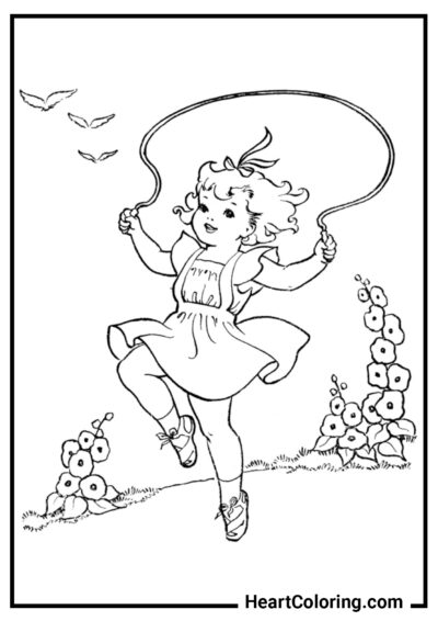 Fille sautant à la corde - Coloriage Été