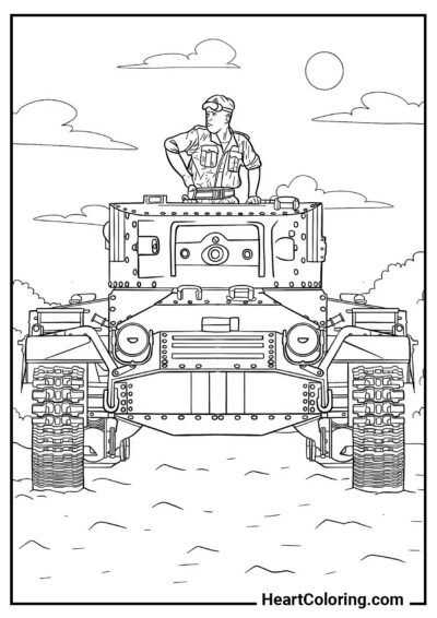 Soldado montado en un tanque — lámina imprimible en alta calidad