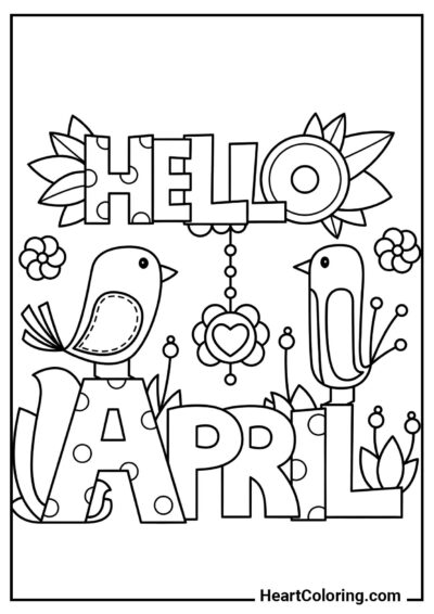 Olá abril – cena de primavera — pintura divertida da categoria "Desenhos da Primavera para Colorir"