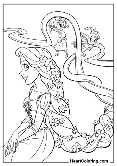 Rapunzel de cabelos longos - Desenhos para Colorir para Meninas