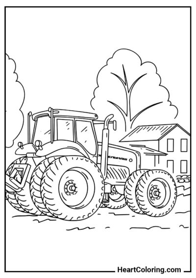 Wydrukuj kolorowankę Traktor na tle wsi w wysokiej jakości