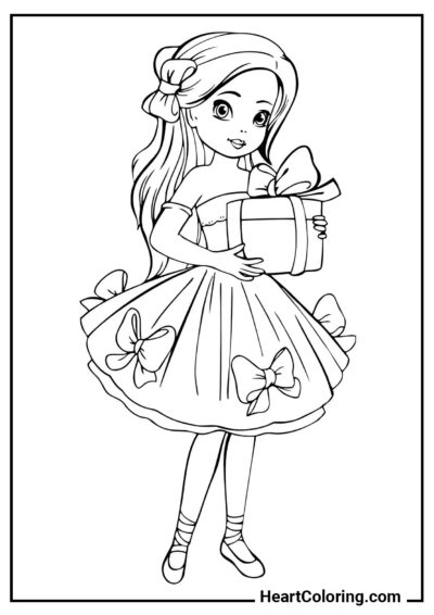 Fille avec un cadeau - Coloriages pour Filles