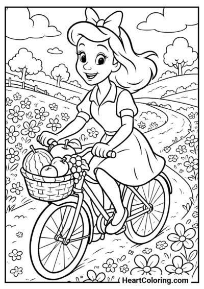 Desenho Menina andando de bicicleta para baixar e pintar