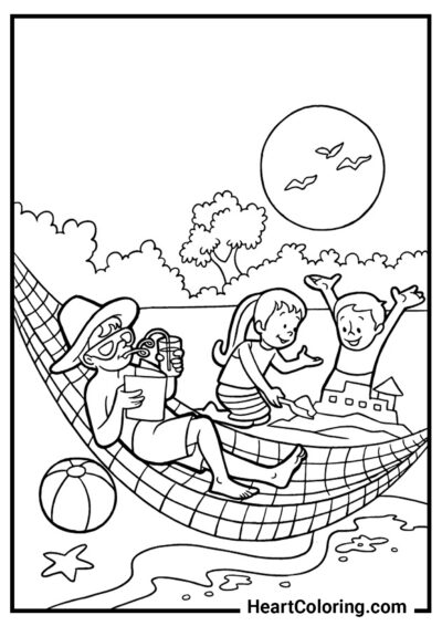 Famille en vacances - Coloriage Été