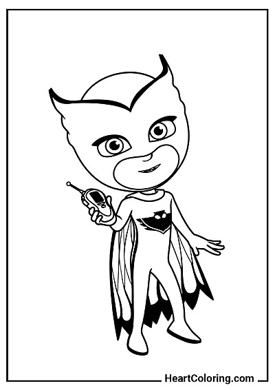 Sówka z telefonem Popularna kolorowanka Sówka z telefonem z serii "Kolorowanki Pidżamersi"