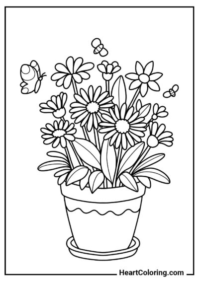Flores de primavera no vaso — pintar e se divertir com criatividade