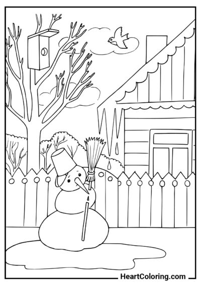 Boneco de neve derretido - Desenhos da Primavera para Colorir