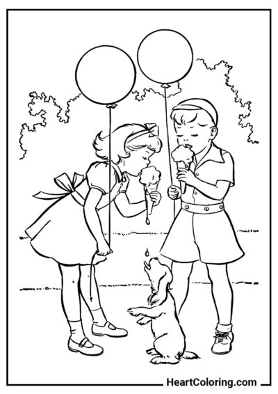Dibujo Niños disfrutando de un helado — formato PDF y JPG