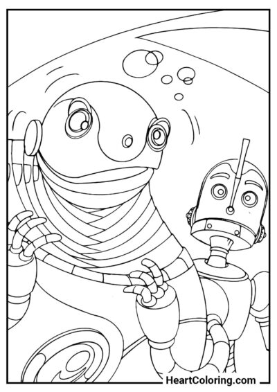 PDF zum Ausdrucken: Ausmalbild Charaktere aus dem Film „Robots“