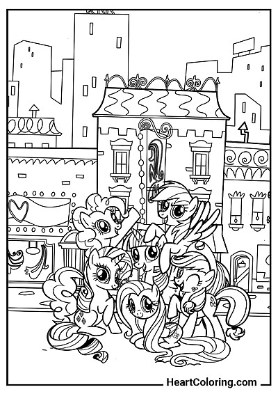Desenho para colorir: Pôneis na Praça da Cidade da coleção "Desenhos do My Little Pony para Colorir"