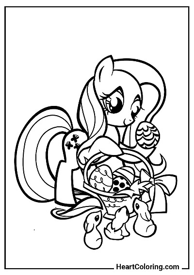 Pobierz kolorowankę Fluttershy z koszykiem wielkanocnym w formacie PDF