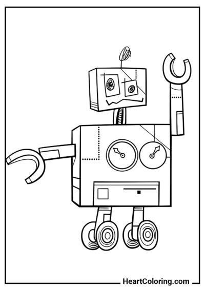 Jetzt als Ausmalbild herunterladen: Freundlicher Steampunk-Roboter