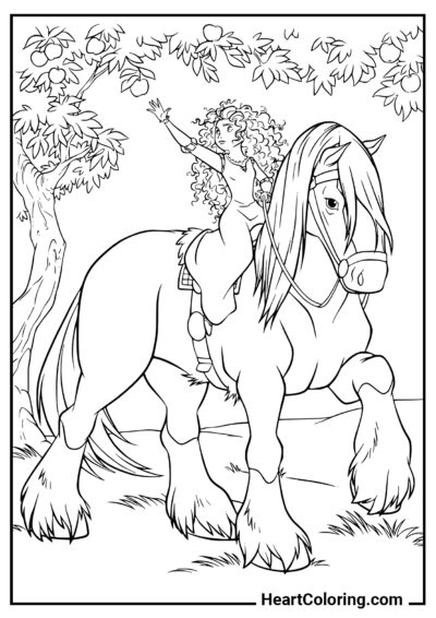 Мерида верхом на Ангусе - Раскраски Лошадей и Пони
