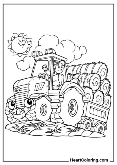 Transportation of hay - Tractor Coloring Pages