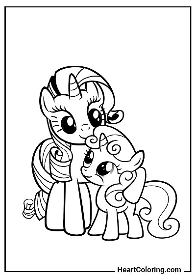 Kolorowanka Rarity i Sweetie Belle — pobierz i wydrukuj