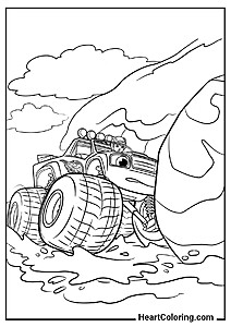 Blaze pushing a huge boulder – high-quality coloring page