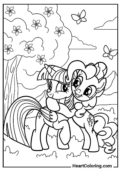 Desenho para colorir: Pinkie Pie Abraça Twilight da coleção "Desenhos do My Little Pony para Colorir"