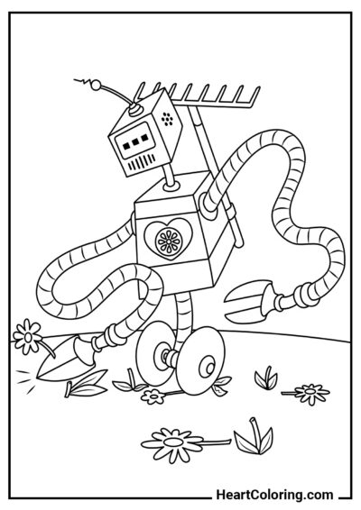 Robot jardinier - Coloriage Robot