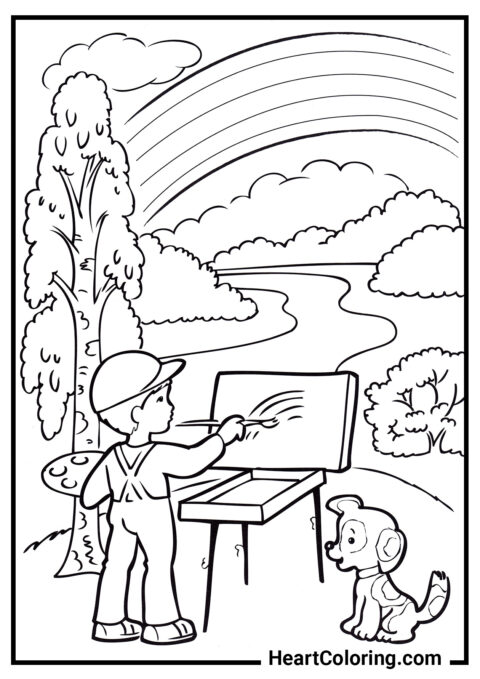 Artiste dans la nature - Coloriage Été