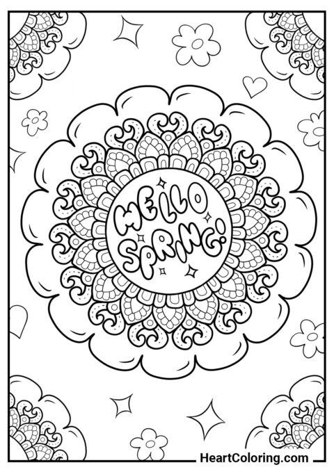 Hello Spring - Spring Coloring Pages