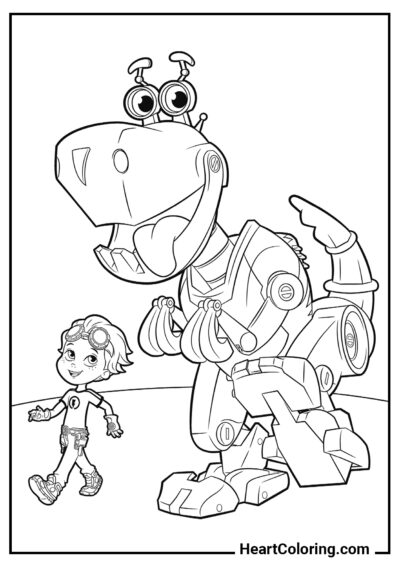 Dinobot and his young friend - Robot Coloring Pages